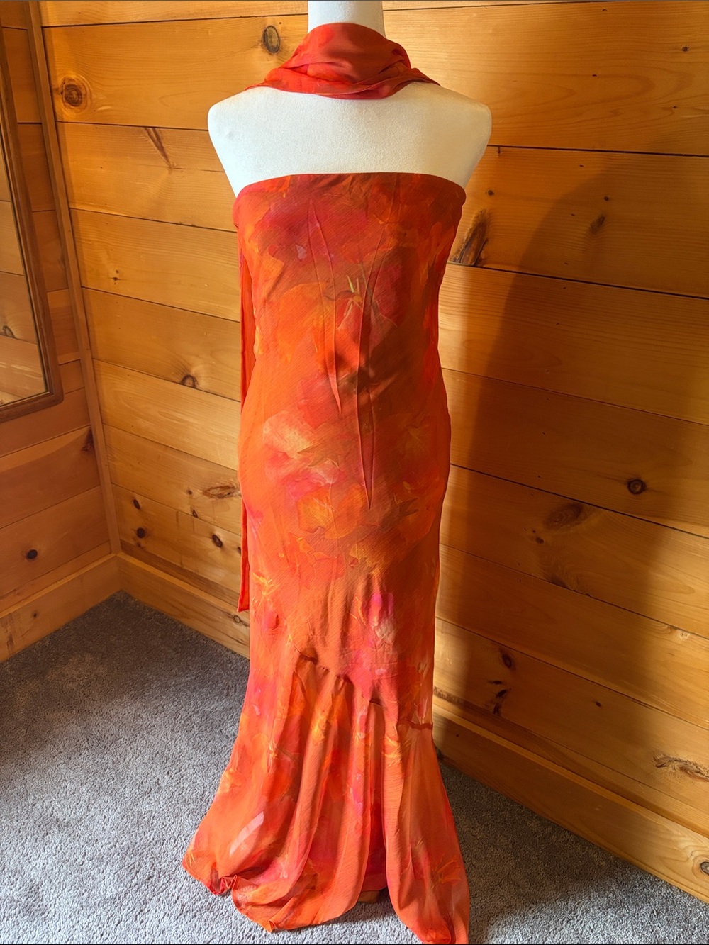 Elegant Strapless Orange Dress